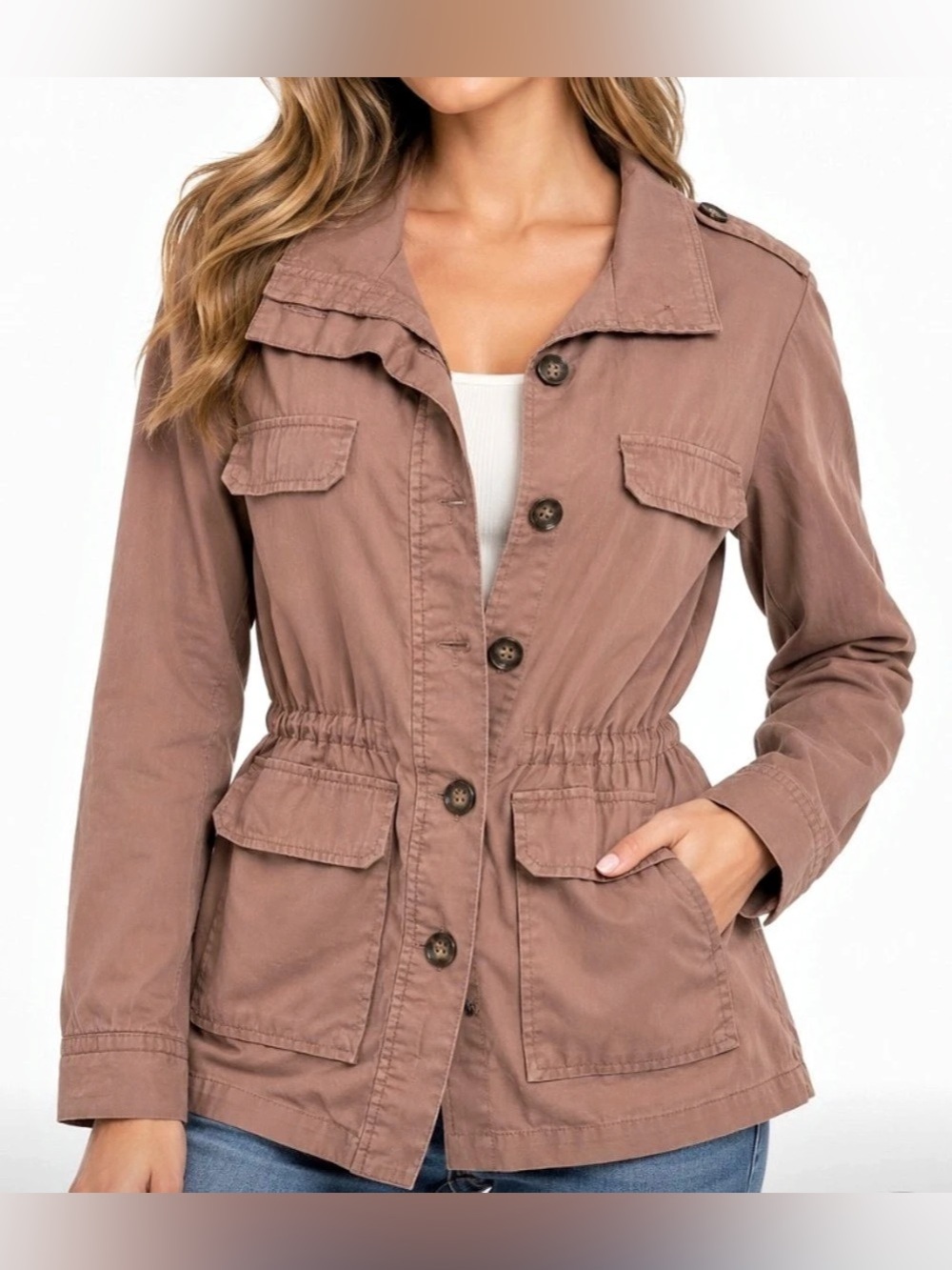 GUESS Cotton Utility Safari Field Jacket Taupe Brown Size L Large